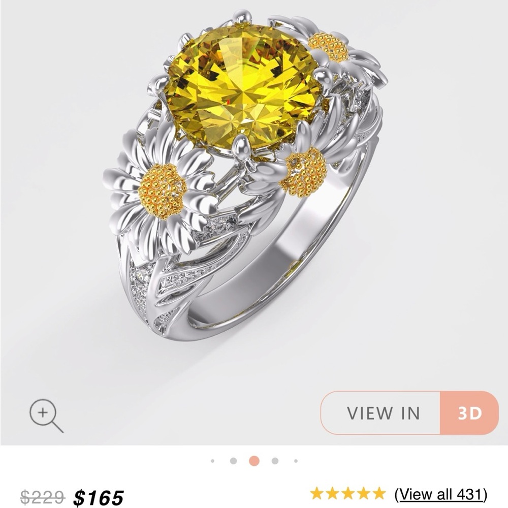 Silver and Yellow Women's Ring - Picture 4 of 6